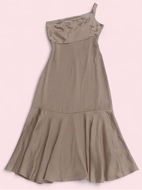 TAYLOR Elegant Tan One-Shoulder Midi Formal Dress size 6